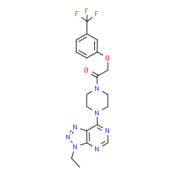ChemSpider 2D Image | 1-[4-(3-Ethyl-3H-[1,2,3]triazolo[4,5-d]pyrimidin-7-yl)-1-piperazinyl]-2-[3-(trifluoromethyl)phenoxy]ethanone | C19H20F3N7O2