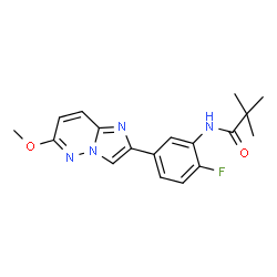 ChemSpider 2D Image | N-[2-Fluoro-5-(6-methoxyimidazo[1,2-b]pyridazin-2-yl)phenyl]-2,2-dimethylpropanamide | C18H19FN4O2