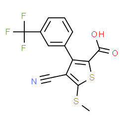 ChemSpider 2D Image | 4-CYANO-5-(METHYLTHIO)-3-[3-(TRIFLUOROMETHYL)PHENYL]THIOPHENE-2-CARBOXYLIC ACID | C14H8F3NO2S2