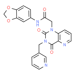 ChemSpider 2D Image | N-(1,3-Benzodioxol-5-yl)-2-[2,4-dioxo-3-(3-pyridinylmethyl)-3,4-dihydropyrido[3,2-d]pyrimidin-1(2H)-yl]acetamide | C22H17N5O5