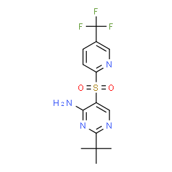 ChemSpider 2D Image | 2-(tert-butyl)-5-{[5-(trifluoromethyl)-2-pyridyl]sulfonyl}pyrimidin-4-amine | C14H15F3N4O2S