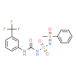 ChemSpider 2D Image | 3-[methyl(oxo)phenyl-lambda~6~-sulfanylidene]-2,2-dioxo-N-[3-(trifluoromethyl)phenyl]-2lambda~6~-diazathiane-1-carboxamide | C15H14F3N3O4S2