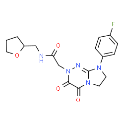 ChemSpider 2D Image | 2-[8-(4-Fluorophenyl)-3,4-dioxo-3,4,7,8-tetrahydroimidazo[2,1-c][1,2,4]triazin-2(6H)-yl]-N-(tetrahydro-2-furanylmethyl)acetamide | C18H20FN5O4
