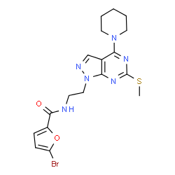 ChemSpider 2D Image | 5-Bromo-N-{2-[6-(methylsulfanyl)-4-(1-piperidinyl)-1H-pyrazolo[3,4-d]pyrimidin-1-yl]ethyl}-2-furamide | C18H21BrN6O2S