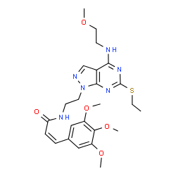 ChemSpider 2D Image | (2Z)-N-(2-{6-(Ethylsulfanyl)-4-[(2-methoxyethyl)amino]-1H-pyrazolo[3,4-d]pyrimidin-1-yl}ethyl)-3-(3,4,5-trimethoxyphenyl)acrylamide | C24H32N6O5S
