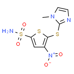 ChemSpider 2D Image | 5-[(1-methyl-1H-imidazol-2-yl)thio]-4-nitrothiophene-2-sulfonamide | C8H8N4O4S3