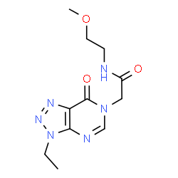 ChemSpider 2D Image | 2-(3-Ethyl-7-oxo-3,7-dihydro-6H-[1,2,3]triazolo[4,5-d]pyrimidin-6-yl)-N-(2-methoxyethyl)acetamide | C11H16N6O3