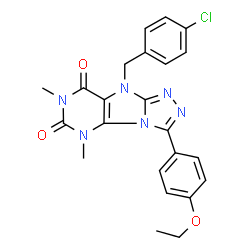 ChemSpider 2D Image | 9-(4-Chlorobenzyl)-3-(4-ethoxyphenyl)-5,7-dimethyl-5,9-dihydro-6H-[1,2,4]triazolo[4,3-e]purine-6,8(7H)-dione | C23H21ClN6O3