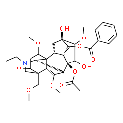 ChemSpider 2D Image | 8-Acetoxy-20-ethyl-3,13,15-trihydroxy-1,6,16-trimethoxy-4-(methoxymethyl)aconitan-14-yl benzoate | C34H47NO11