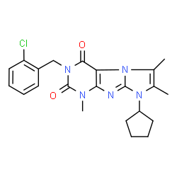 ChemSpider 2D Image | 3-(2-Chlorobenzyl)-8-cyclopentyl-1,6,7-trimethyl-1H-imidazo[2,1-f]purine-2,4(3H,8H)-dione | C22H24ClN5O2