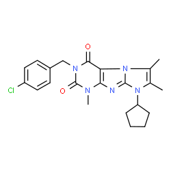 ChemSpider 2D Image | 3-(4-Chlorobenzyl)-8-cyclopentyl-1,6,7-trimethyl-1H-imidazo[2,1-f]purine-2,4(3H,8H)-dione | C22H24ClN5O2
