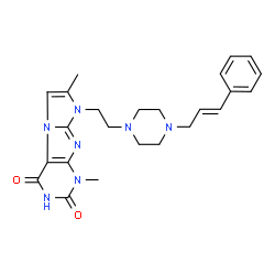 ChemSpider 2D Image | 1,7-Dimethyl-8-(2-{4-[(2E)-3-phenyl-2-propen-1-yl]-1-piperazinyl}ethyl)-1H-imidazo[2,1-f]purine-2,4(3H,8H)-dione | C24H29N7O2