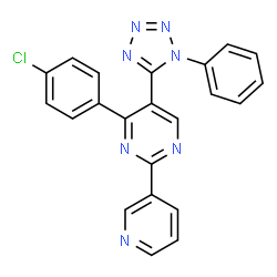 ChemSpider 2D Image | 4-(4-Chlorophenyl)-5-(1-phenyl-1H-tetrazol-5-yl)-2-(3-pyridinyl)pyrimidine | C22H14ClN7
