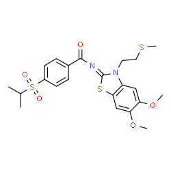 ChemSpider 2D Image | N-[(2Z)-5,6-Dimethoxy-3-[2-(methylsulfanyl)ethyl]-1,3-benzothiazol-2(3H)-ylidene]-4-(isopropylsulfonyl)benzamide | C22H26N2O5S3