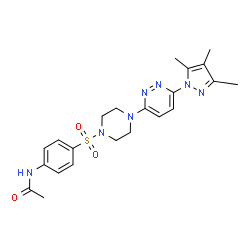 ChemSpider 2D Image | N-[4-({4-[6-(3,4,5-Trimethyl-1H-pyrazol-1-yl)-3-pyridazinyl]-1-piperazinyl}sulfonyl)phenyl]acetamide | C22H27N7O3S