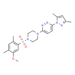 ChemSpider 2D Image | 3-(3,5-Dimethyl-1H-pyrazol-1-yl)-6-{4-[(5-methoxy-2,4-dimethylphenyl)sulfonyl]-1-piperazinyl}pyridazine | C22H28N6O3S