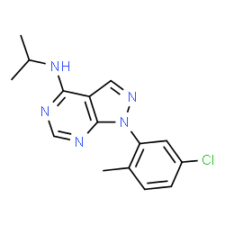 ChemSpider 2D Image | 1-(5-Chloro-2-methylphenyl)-N-isopropyl-1H-pyrazolo[3,4-d]pyrimidin-4-amine | C15H16ClN5