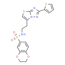 ChemSpider 2D Image | N-{2-[2-(2-Thienyl)[1,3]thiazolo[3,2-b][1,2,4]triazol-6-yl]ethyl}-2,3-dihydro-1,4-benzodioxine-6-sulfonamide | C18H16N4O4S3