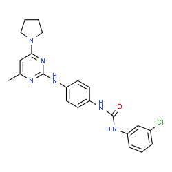 ChemSpider 2D Image | 1-(3-Chlorophenyl)-3-(4-{[4-methyl-6-(1-pyrrolidinyl)-2-pyrimidinyl]amino}phenyl)urea | C22H23ClN6O