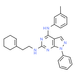 ChemSpider 2D Image | N~6~-[2-(1-Cyclohexen-1-yl)ethyl]-N~4~-(3-methylphenyl)-1-phenyl-1H-pyrazolo[3,4-d]pyrimidine-4,6-diamine | C26H28N6