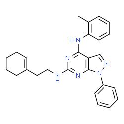 ChemSpider 2D Image | N6-[2-(cyclohex-1-en-1-yl)ethyl]-N4-(2-methylphenyl)-1-phenylpyrazolo[3,4-d]pyrimidine-4,6-diamine | C26H28N6