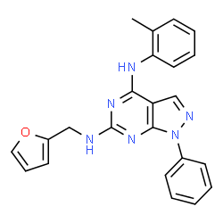 ChemSpider 2D Image | N~6~-(2-Furylmethyl)-N~4~-(2-methylphenyl)-1-phenyl-1H-pyrazolo[3,4-d]pyrimidine-4,6-diamine | C23H20N6O