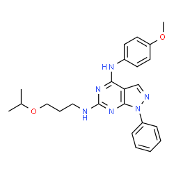 ChemSpider 2D Image | N~6~-(3-Isopropoxypropyl)-N~4~-(4-methoxyphenyl)-1-phenyl-1H-pyrazolo[3,4-d]pyrimidine-4,6-diamine | C24H28N6O2