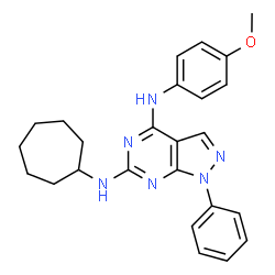 ChemSpider 2D Image | N~6~-Cycloheptyl-N~4~-(4-methoxyphenyl)-1-phenyl-1H-pyrazolo[3,4-d]pyrimidine-4,6-diamine | C25H28N6O