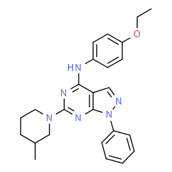 ChemSpider 2D Image | N-(4-Ethoxyphenyl)-6-(3-methyl-1-piperidinyl)-1-phenyl-1H-pyrazolo[3,4-d]pyrimidin-4-amine | C25H28N6O