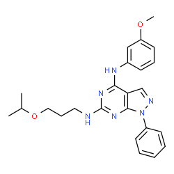 ChemSpider 2D Image | N~6~-(3-Isopropoxypropyl)-N~4~-(3-methoxyphenyl)-1-phenyl-1H-pyrazolo[3,4-d]pyrimidine-4,6-diamine | C24H28N6O2