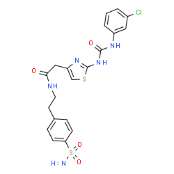 ChemSpider 2D Image | 2-(2-{[(3-Chlorophenyl)carbamoyl]amino}-1,3-thiazol-4-yl)-N-[2-(4-sulfamoylphenyl)ethyl]acetamide | C20H20ClN5O4S2