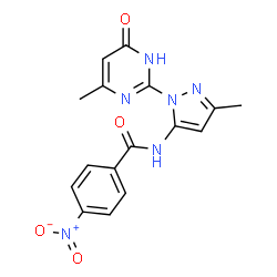 ChemSpider 2D Image | N-[3-Methyl-1-(4-methyl-6-oxo-1,6-dihydro-2-pyrimidinyl)-1H-pyrazol-5-yl]-4-nitrobenzamide | C16H14N6O4