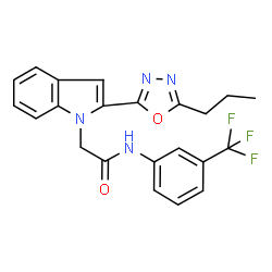 ChemSpider 2D Image | 2-[2-(5-Propyl-1,3,4-oxadiazol-2-yl)-1H-indol-1-yl]-N-[3-(trifluoromethyl)phenyl]acetamide | C22H19F3N4O2