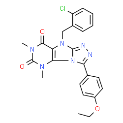 ChemSpider 2D Image | 9-(2-Chlorobenzyl)-3-(4-ethoxyphenyl)-5,7-dimethyl-5,9-dihydro-6H-[1,2,4]triazolo[4,3-e]purine-6,8(7H)-dione | C23H21ClN6O3
