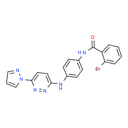ChemSpider 2D Image | 2-Bromo-N-(4-{[6-(1H-pyrazol-1-yl)-3-pyridazinyl]amino}phenyl)benzamide | C20H15BrN6O