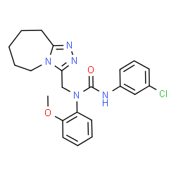 ChemSpider 2D Image | 3-(3-Chlorophenyl)-1-(2-methoxyphenyl)-1-(6,7,8,9-tetrahydro-5H-[1,2,4]triazolo[4,3-a]azepin-3-ylmethyl)urea | C22H24ClN5O2