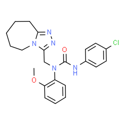 ChemSpider 2D Image | 3-(4-Chlorophenyl)-1-(2-methoxyphenyl)-1-(6,7,8,9-tetrahydro-5H-[1,2,4]triazolo[4,3-a]azepin-3-ylmethyl)urea | C22H24ClN5O2