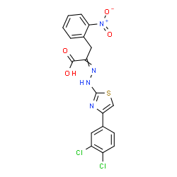 ChemSpider 2D Image | 2-{[4-(3,4-Dichlorophenyl)-1,3-thiazol-2-yl]hydrazono}-3-(2-nitrophenyl)propanoic acid | C18H12Cl2N4O4S