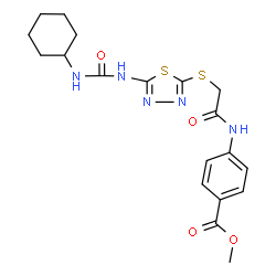 ChemSpider 2D Image | Methyl 4-{[({5-[(cyclohexylcarbamoyl)amino]-1,3,4-thiadiazol-2-yl}sulfanyl)acetyl]amino}benzoate | C19H23N5O4S2