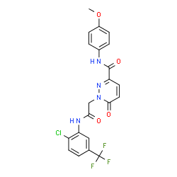 ChemSpider 2D Image | 1-(2-{[2-Chloro-5-(trifluoromethyl)phenyl]amino}-2-oxoethyl)-N-(4-methoxyphenyl)-6-oxo-1,6-dihydro-3-pyridazinecarboxamide | C21H16ClF3N4O4