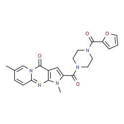 ChemSpider 2D Image | 2-{[4-(2-Furoyl)-1-piperazinyl]carbonyl}-1,7-dimethylpyrido[1,2-a]pyrrolo[2,3-d]pyrimidin-4(1H)-one | C22H21N5O4
