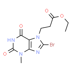 ChemSpider 2D Image | Ethyl 3-(8-bromo-3-methyl-2,6-dioxo-1,2,3,6-tetrahydro-7H-purin-7-yl)propanoate | C11H13BrN4O4