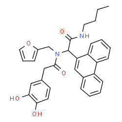 ChemSpider 2D Image | N-[2-(Butylamino)-2-oxo-1-(9-phenanthryl)ethyl]-2-(3,4-dihydroxyphenyl)-N-(2-furylmethyl)acetamide | C33H32N2O5
