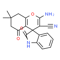 ChemSpider 2D Image | 2-Amino-7,7-dimethyl-2',5-dioxo-1',2',5,6,7,8-hexahydrospiro[chromene-4,3'-indole]-3-carbonitrile | C19H17N3O3