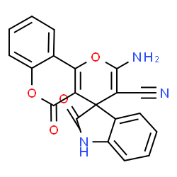 ChemSpider 2D Image | 2'-Amino-2,5'-dioxo-1,2-dihydro-5'H-spiro[indole-3,4'-pyrano[3,2-c]chromene]-3'-carbonitrile | C20H11N3O4