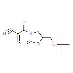 ChemSpider 2D Image | 2-{[(2-Methyl-2-propanyl)oxy]methyl}-5-oxo-2,3-dihydro-5H-[1,3]oxazolo[3,2-a]pyrimidine-6-carbonitrile | C12H15N3O3