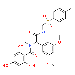 ChemSpider 2D Image | N-[1-(3,5-Dimethoxyphenyl)-2-({[(4-methylphenyl)sulfonyl]methyl}amino)-2-oxoethyl]-2,4,6-trihydroxy-N-methylbenzamide | C26H28N2O9S