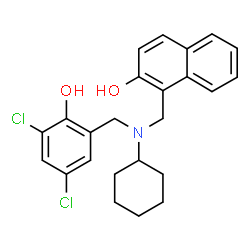 ChemSpider 2D Image | 1-{[Cyclohexyl(3,5-dichloro-2-hydroxybenzyl)amino]methyl}-2-naphthol | C24H25Cl2NO2