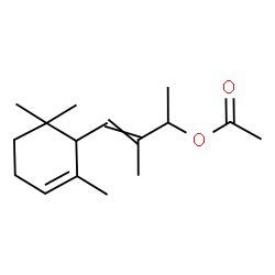 ChemSpider 2D Image | 3-Methyl-4-(2,6,6-trimethyl-2-cyclohexen-1-yl)-3-buten-2-yl acetate | C16H26O2