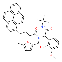 ChemSpider 2D Image | N-[2-(tert-Butylamino)-1-(2-hydroxy-3-methoxyphenyl)-2-oxoethyl]-N-[(5-methyl-2-furyl)methyl]-4-(pyren-1-yl)butanamide | C39H40N2O5